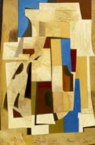Manner of Ben Nicholson (1894-1982), oil on canvas board, Abstract composition geometric shapes,