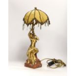 D. Gasq, a gilt bronze figural lamp on a red marble stepped base, 47cm high