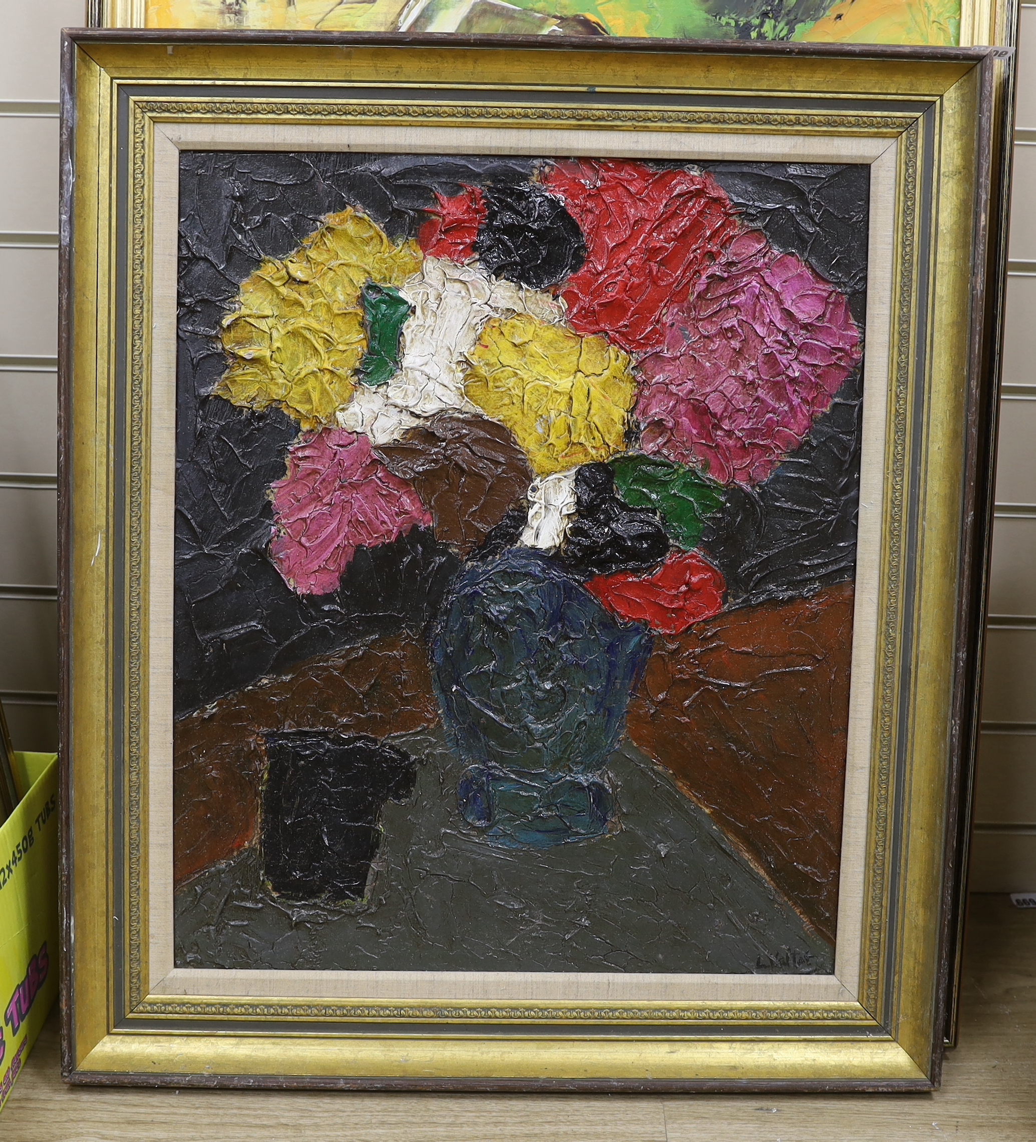 Fauvist style, impasto oil on board, Abstract composition, Still life of flowers in a vase, 60 x - Bild 2 aus 4