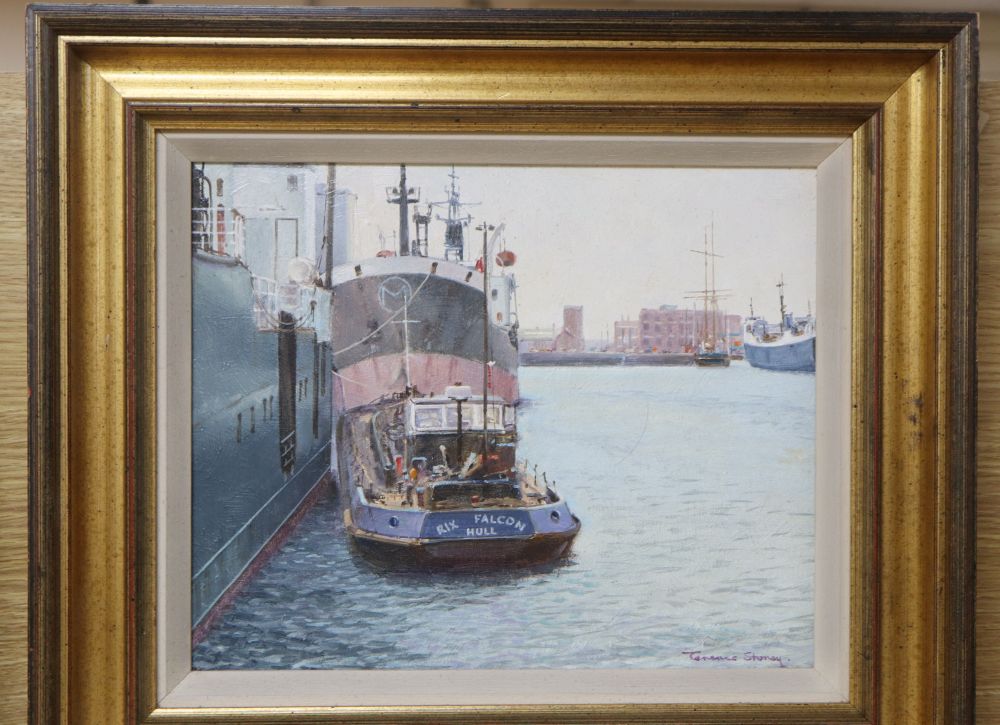 Terence Storey (b.1923-), oil on board, Tug boat in Falmouth harbour, signed, 23 x 29cm - Image 2 of 7