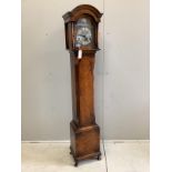 A reproduction 18th century style walnut grandmother clock with Whittington and Westminster