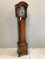 A reproduction 18th century style walnut grandmother clock with Whittington and Westminster