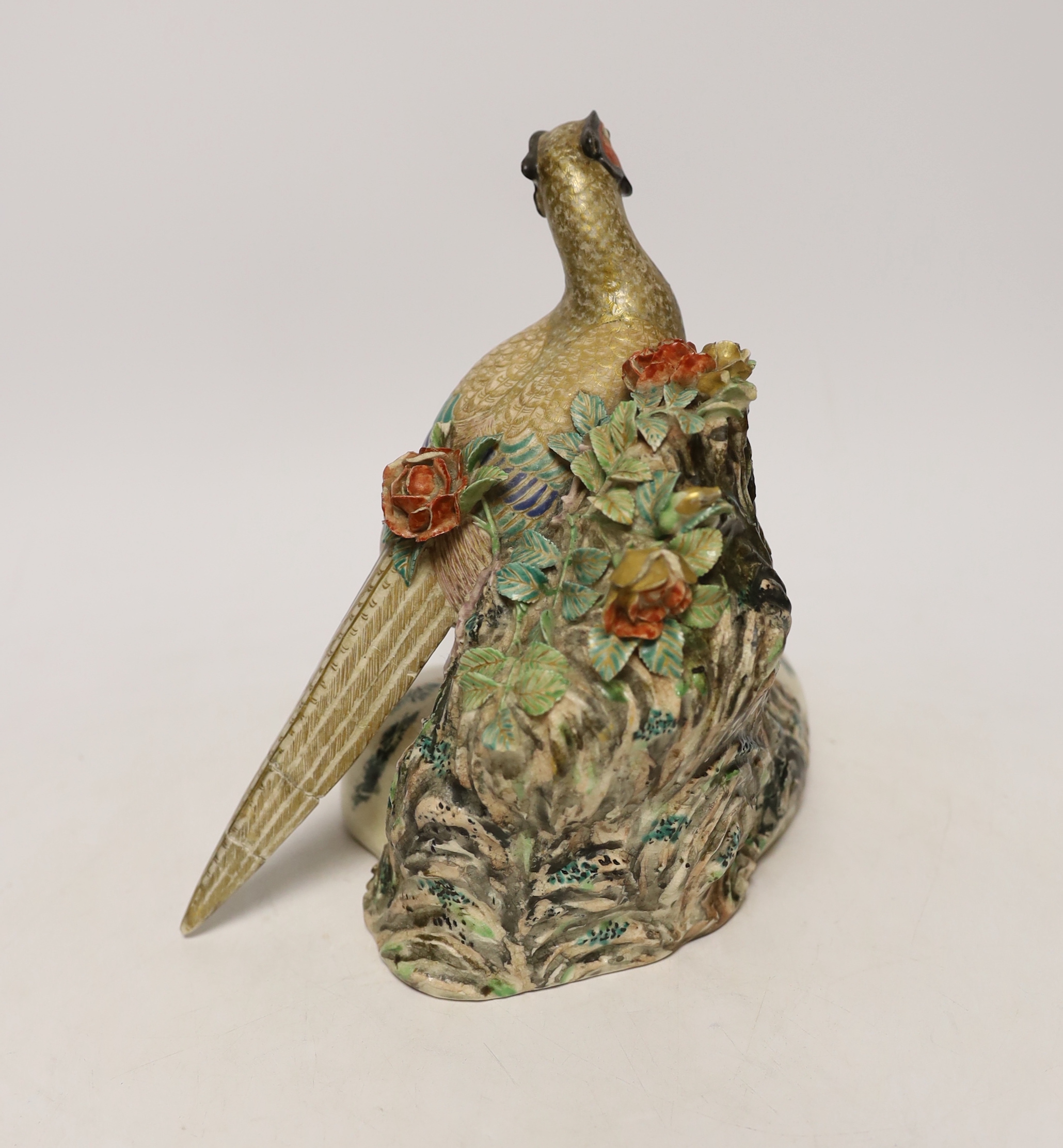 A Japanese Satsuma model of a pheasant, late 19th century, signed to the base, 21cm high - Image 2 of 3