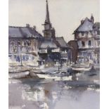 David J. Weston (1935-2011), watercolour, 'Reflections at the harbours edge', signed and