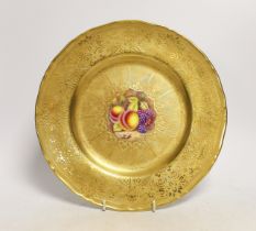 A large Royal Worcester fruit painted plate, signed R Price with gilded border, 27cm in diameter