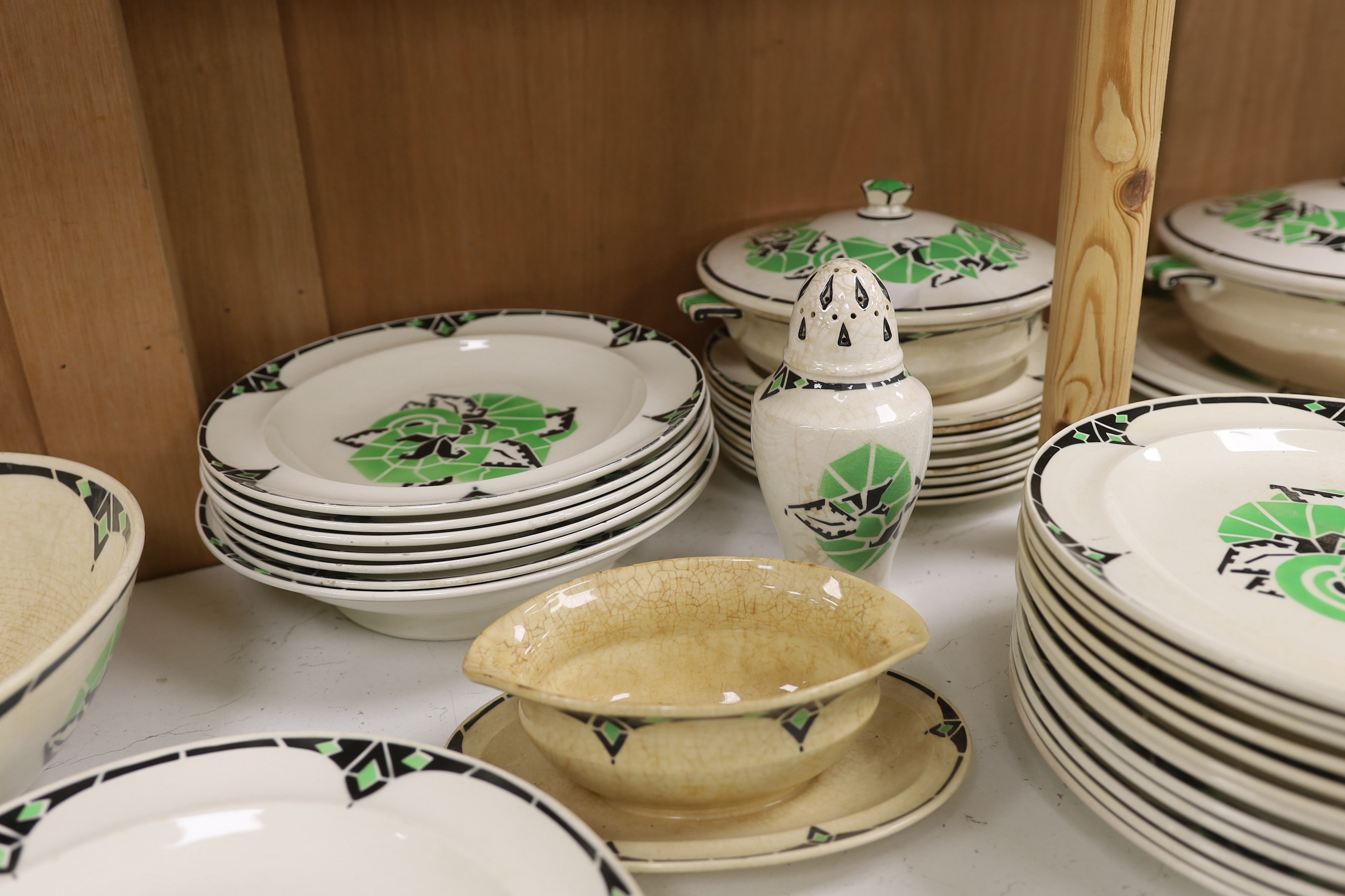 A Rouard Art Deco part dinner service including tureens, soup bowls and a centre bowl - Image 3 of 5