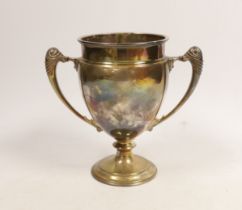 A George VI silver two handled pedestal vase by Mappin & Webb, Birmingham, 1937, 15.2cm, 9.3oz.