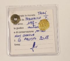 Italy coins, Kingdom of Sicily, Frederick II of Hohenstaufen (1197-1250), gold tari coin, 11mm,