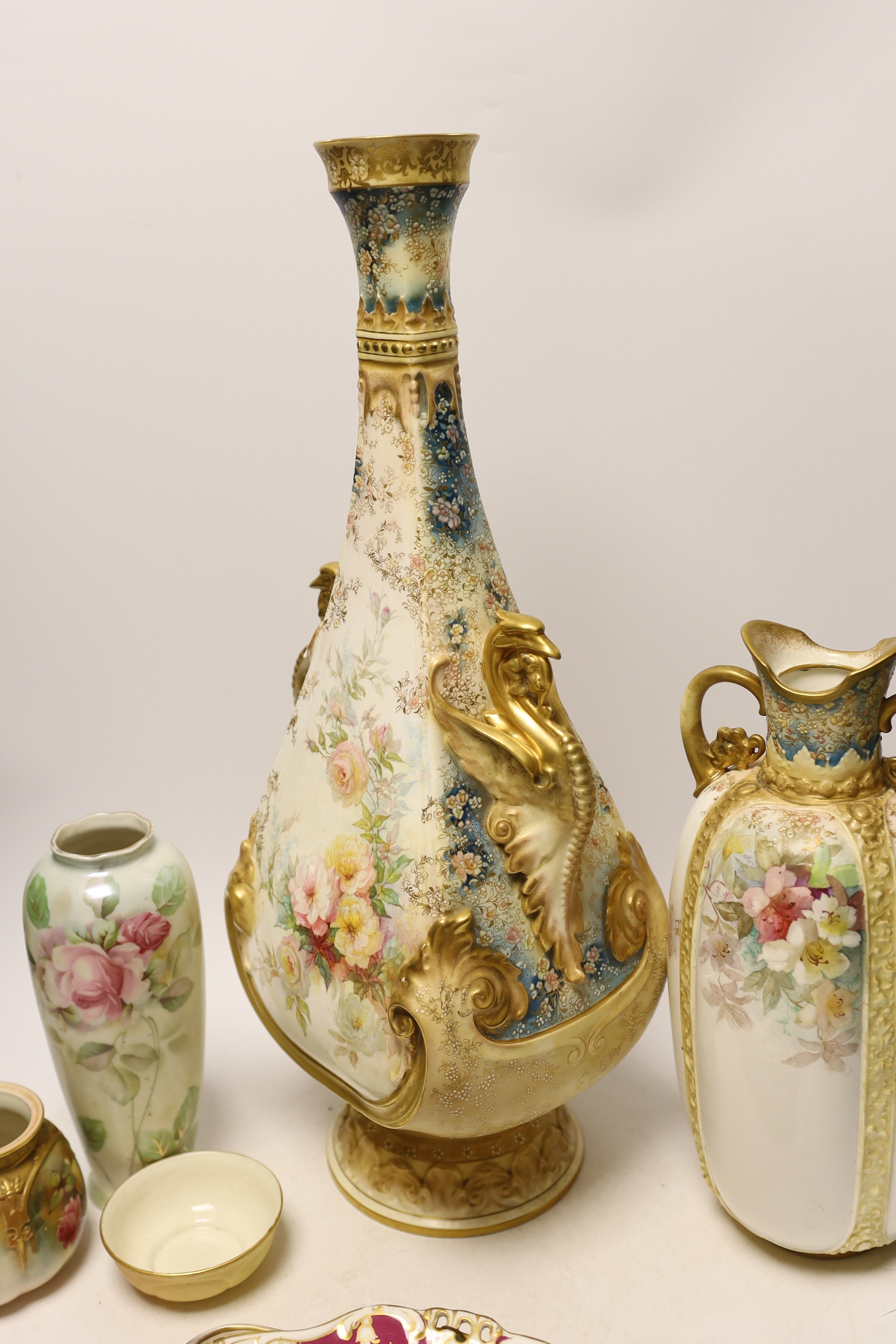 A large Doulton Burslem vase, c.1900 possibly made for Exhibition, a similar lobed vase, a Royal - Image 5 of 7