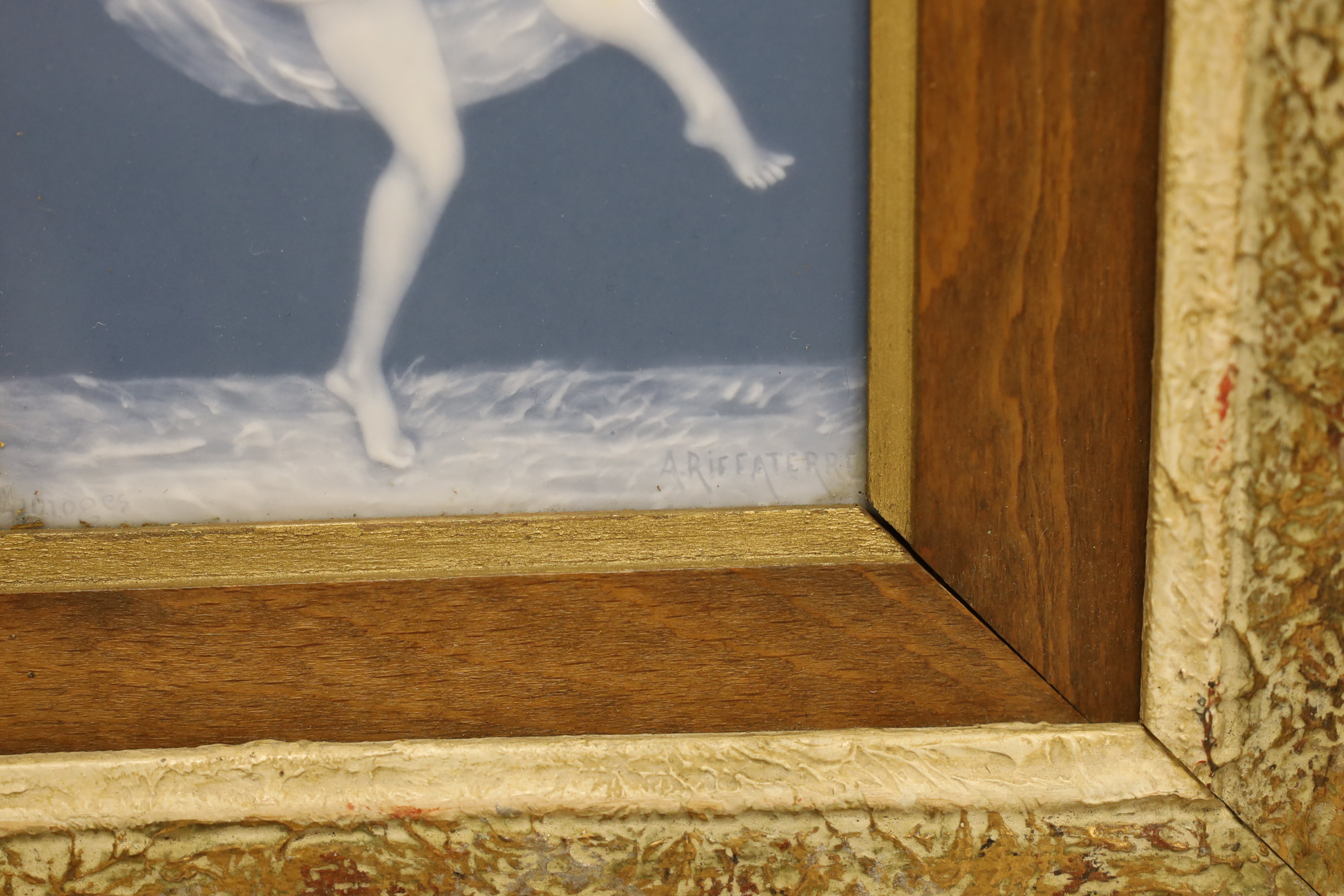 A framed Limoges porcelain pate-sur-pate plaque, signed A. Riffaterre, 27x23cm total - Image 3 of 4