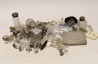A group of assorted silver and jewellery, including a 19th century snuff box, sifter spoon and