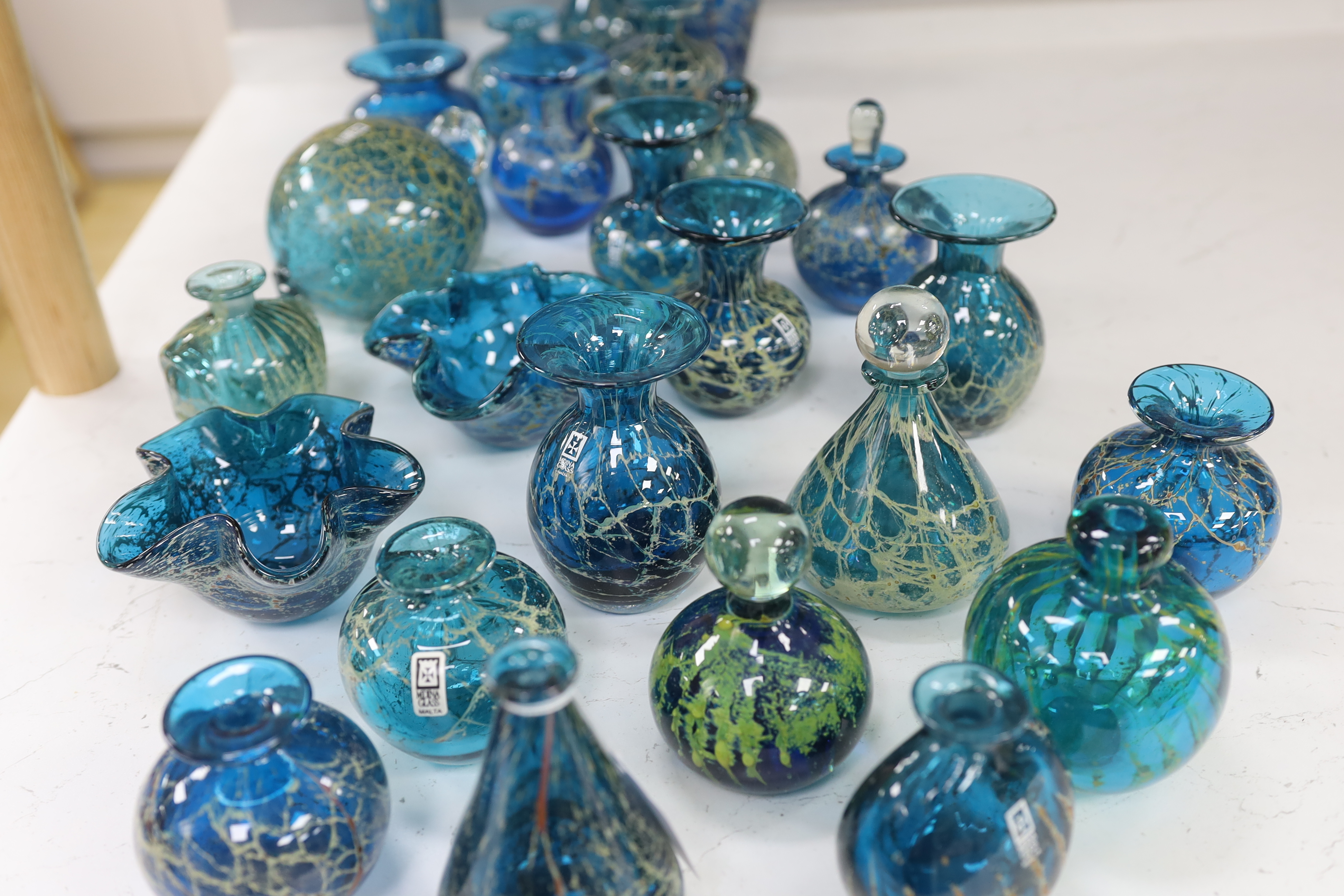A collection of twenty five Mdina glass vases, bottles and ornaments, sea and sand colour - Image 3 of 5