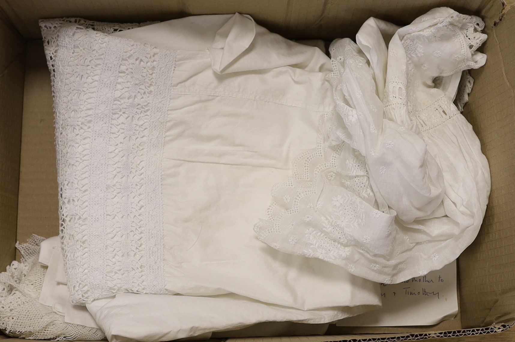A small collection of early 20th century linen, crochet edge mats, cloths, a petticoat, Bertha, lace - Image 2 of 2