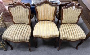 A set of six Victorian mahogany upholstered dining chairs, width 49cm, depth 40cm, height 91cm