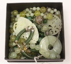 A group of assorted jade jewellery including bracelet, necklaces etc.