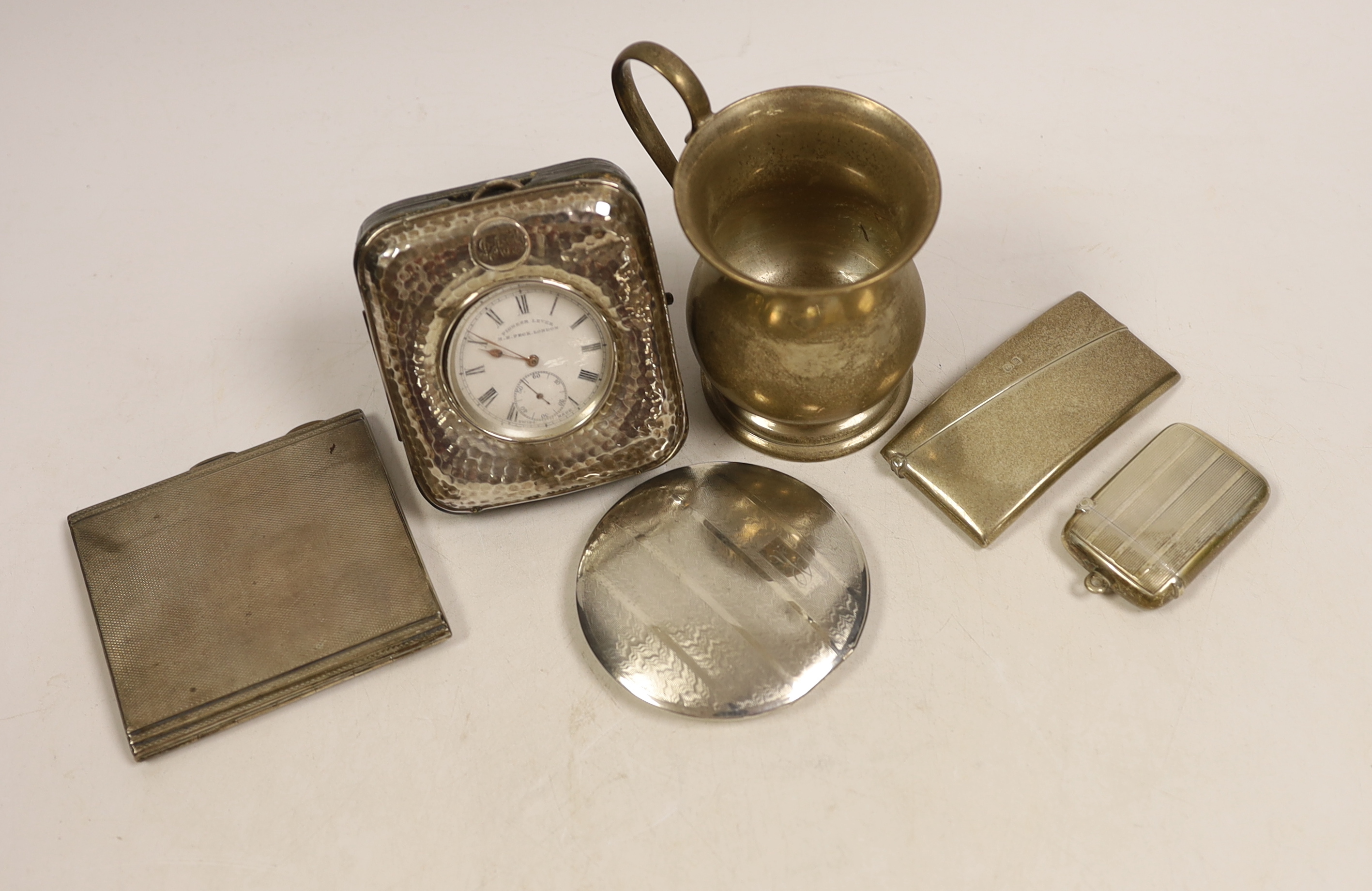 A George V silver baluster christening mug, height 9.7cm, an Edwardian silver mounted travelling - Image 2 of 3