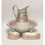 A J. Clementson stoneware toilet set including wash jug and bowl, largest 39cm in diameter