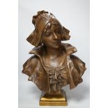A large bronzed terracotta bust of a Dutch girl, early 20th century, 55cm high