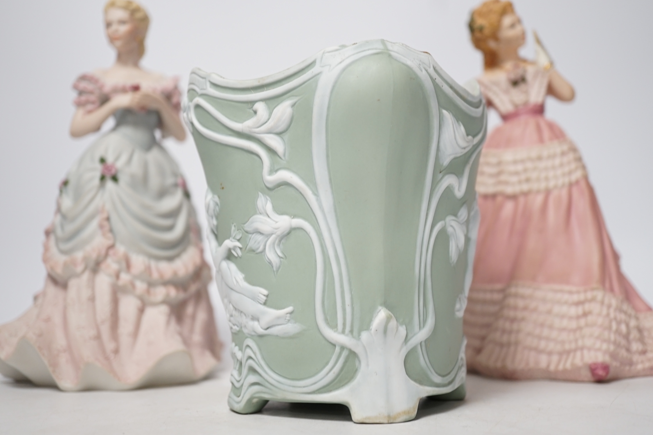 A bisque planter and a pair of Coalport figures, figures 21cm high - Image 3 of 6