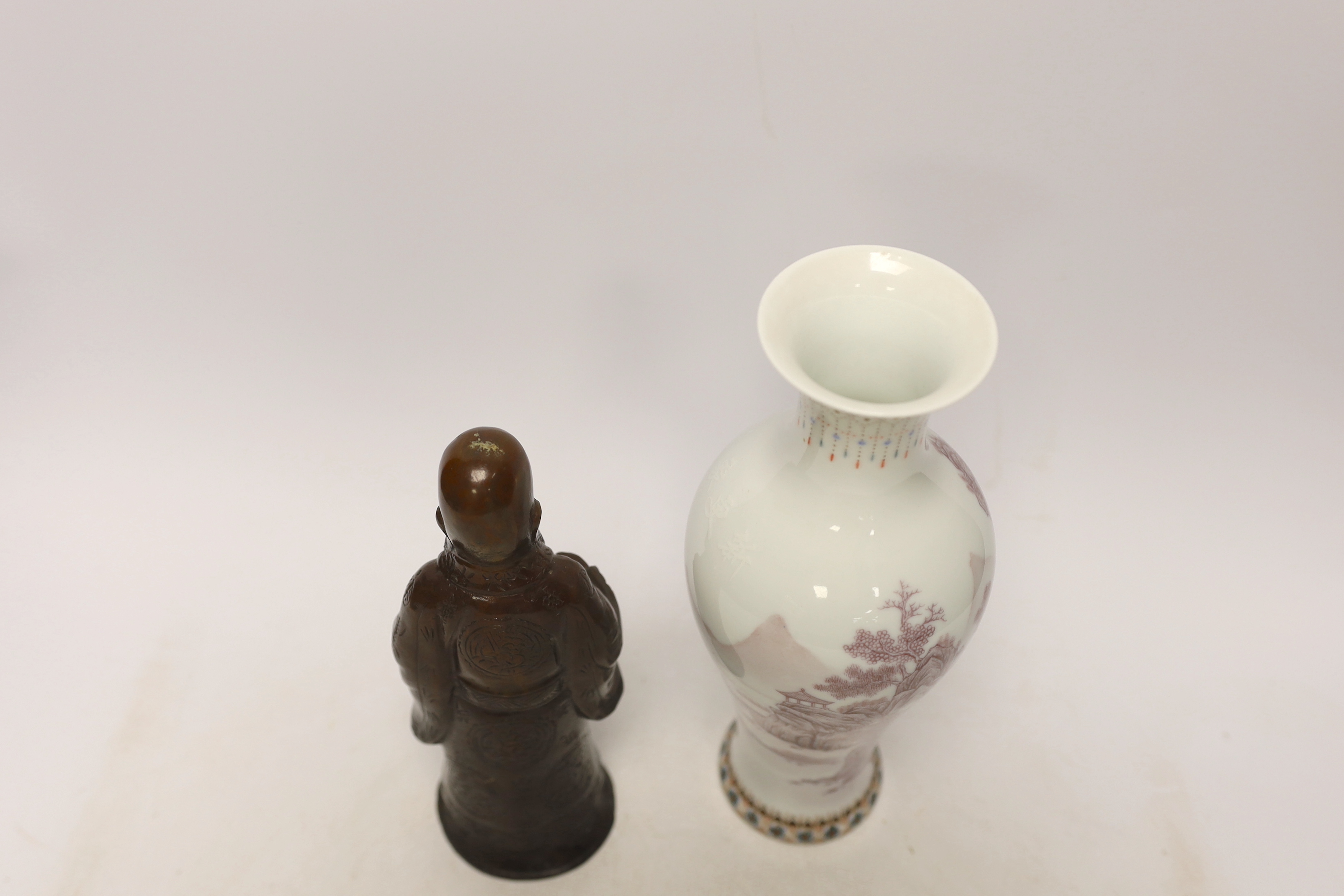 A Chinese bronze figure of Shou Lao and a Chinese Republic period vase, 1991, largest 26cm high - Image 3 of 4