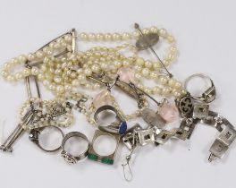 Two cultured pearl necklaces and a small group of assorted silver or 925 jewellery including a