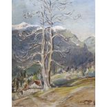 Hon. Maud Cecil (1904-1981), oil on canvas, Swiss mountainous landscape with chalets, signed and