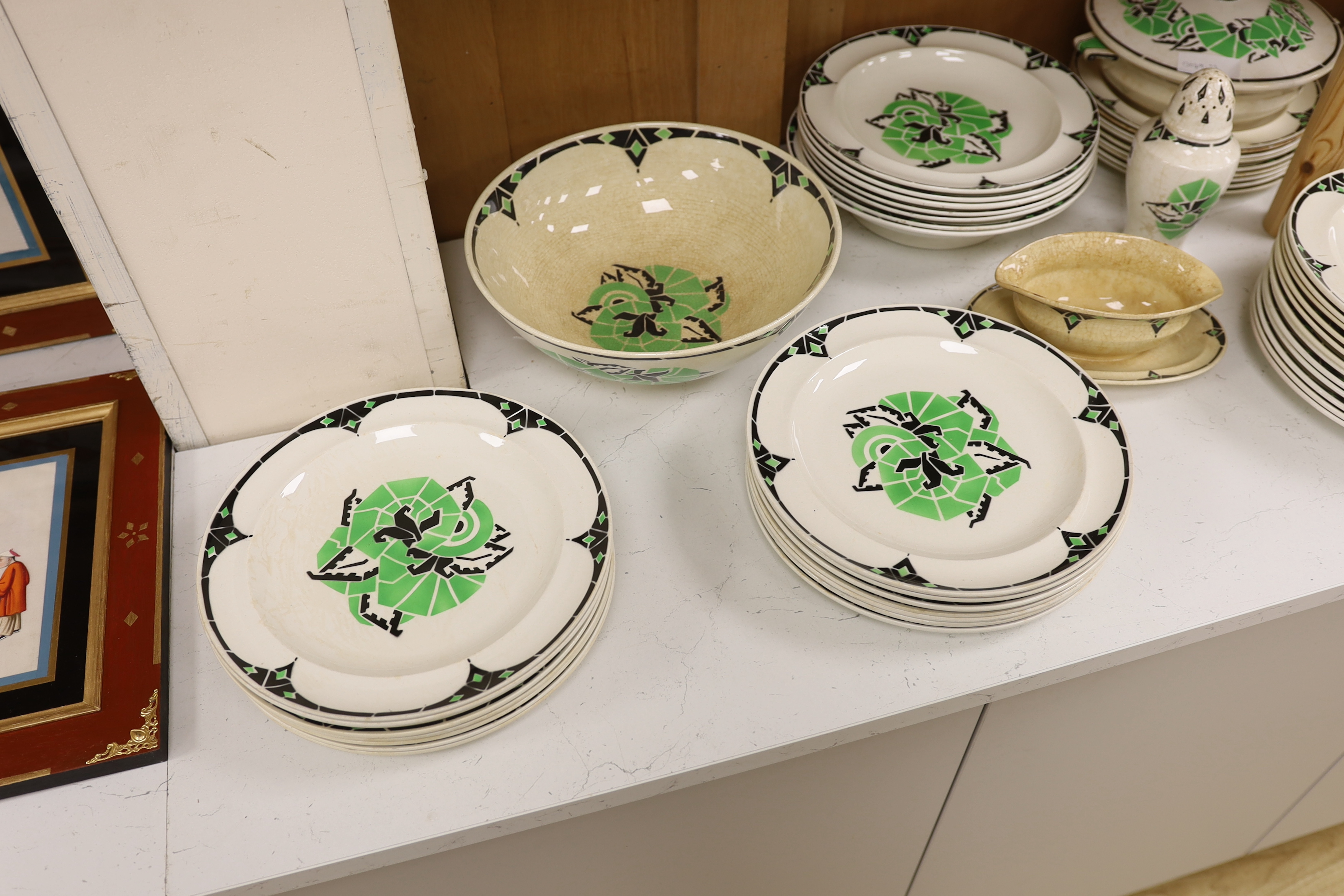 A Rouard Art Deco part dinner service including tureens, soup bowls and a centre bowl - Image 2 of 5