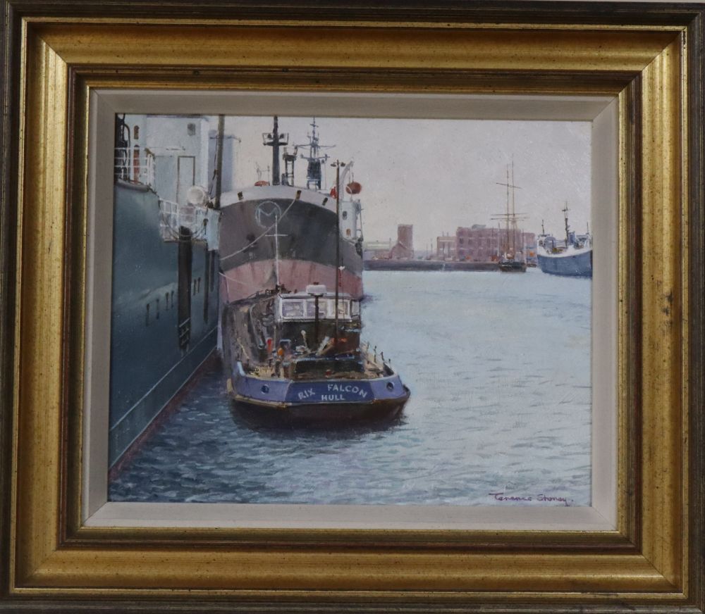 Terence Storey (b.1923-), oil on board, Tug boat in Falmouth harbour, signed, 23 x 29cm - Image 3 of 7