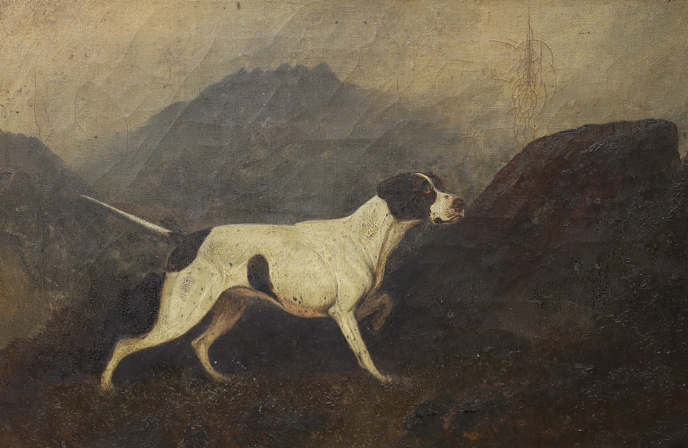 19th century English School, pair of oils on canvas, Gundogs before landscapes, unsigned, 34 x 51cm, - Image 3 of 3