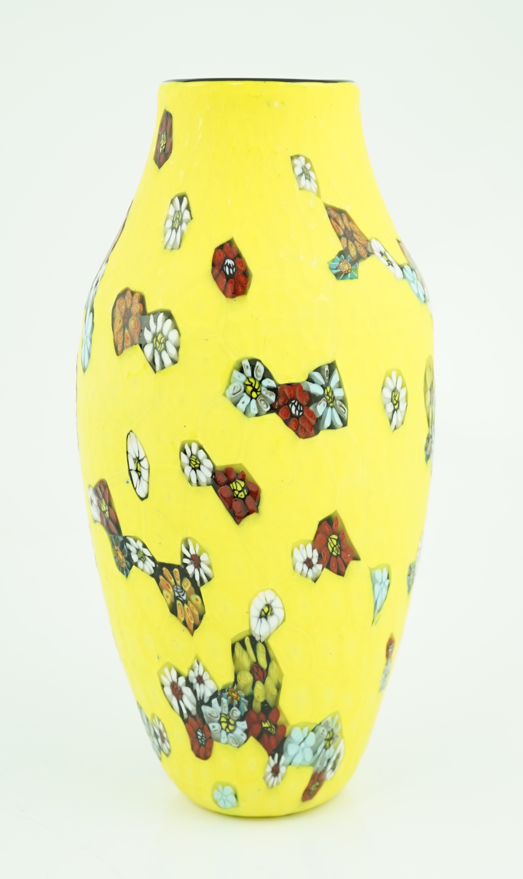 ** ** Vittorio Ferro (1932-2012) A Murano glass Murrine vase, the yellow battuto ground, decorated - Image 2 of 5