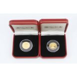 Gold coins - Two Pobjoy mint Isle of Man proof gold 1/5 crown coins, each 6.22g, 999.9/1000 purity