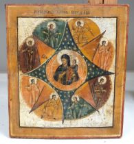 19th century Russian school, Icon, 'Mother of the Burning Bush', stamp verso, 36 x 31cm