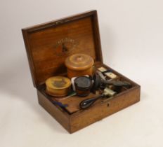 A Reeves & Sons wooden artist's watercolour box, an enamel seal, three items of treen and a metal