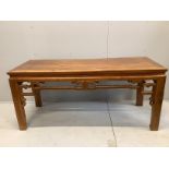 A Chinese carved hardwood altar or serving table, width 184cm, depth 75cm, height 83cm