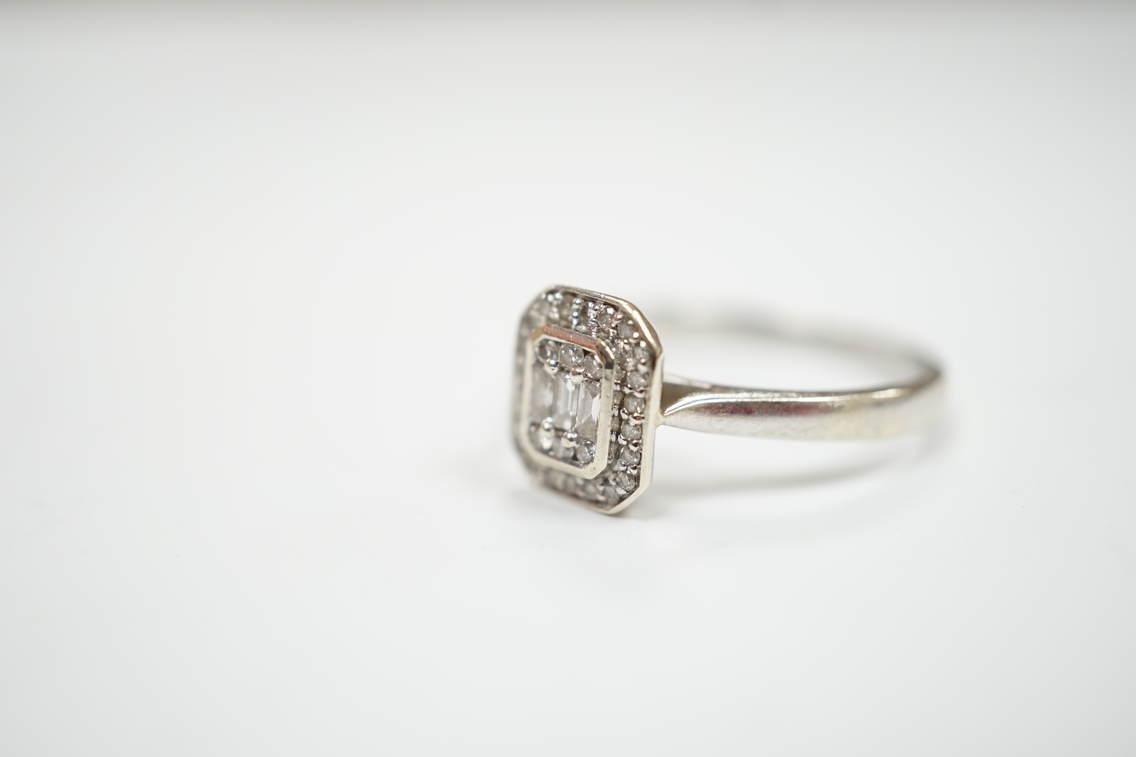 A modern 9ct white gold and diamond set cluster ring, size N, gross weight 2.5 grams. - Image 2 of 4