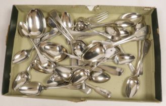 A quantity of assorted 19th century and later silver flatware, including teaspoons, condiment