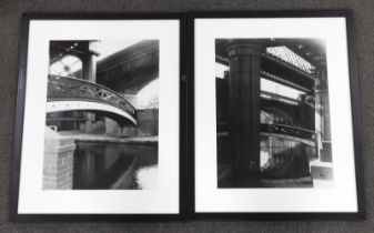 Two monochrome photographs, Manchester bridge views, 40 x 30cm