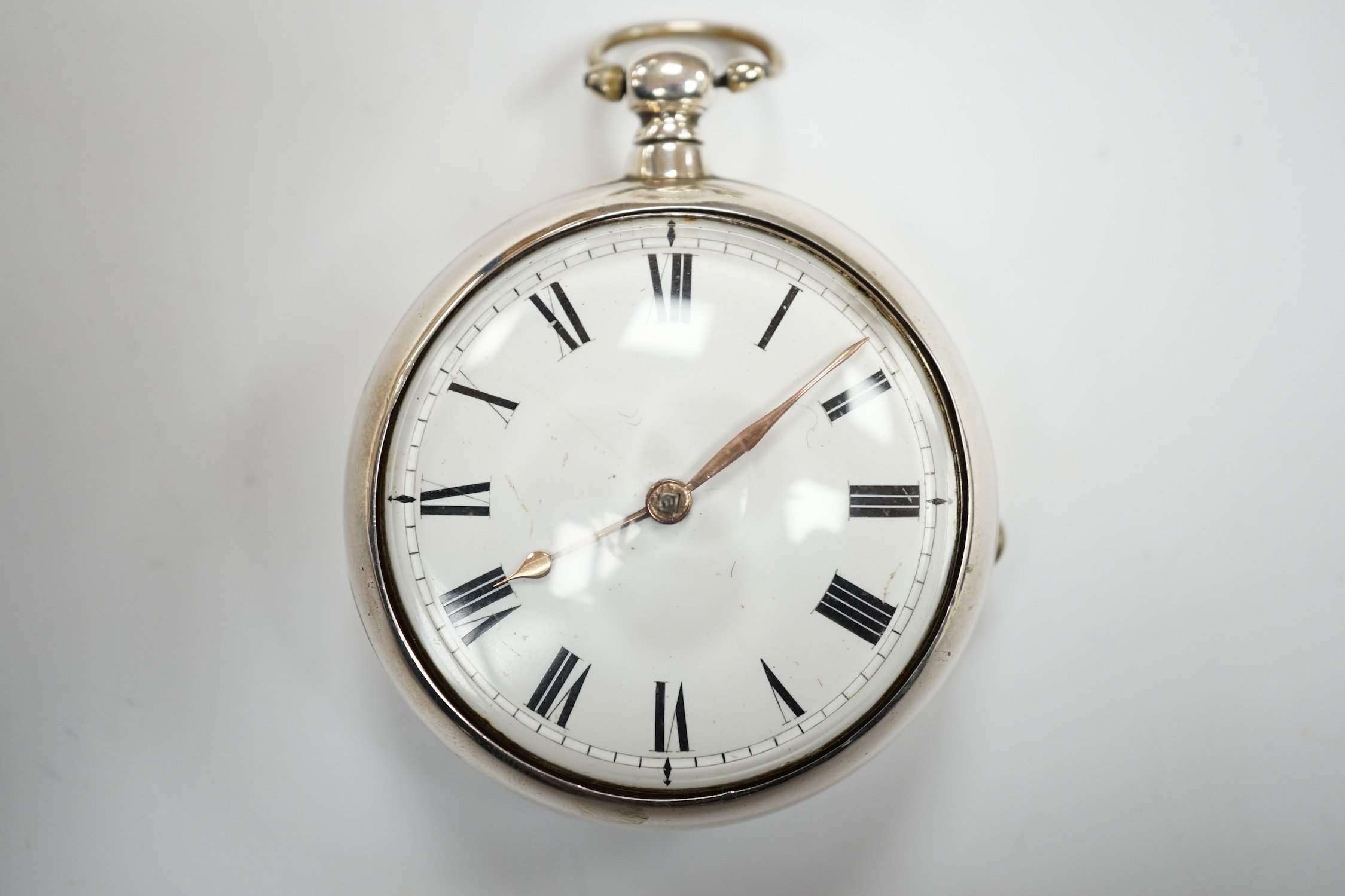 A George III silver pair cased keywind verge pocket watch, by W, Atwood of Lewes, with Roman dial - Image 2 of 6