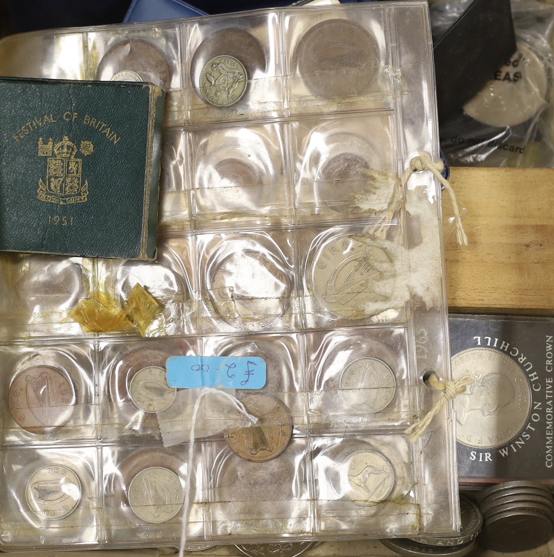 British coins, mostly QEII BUNC Decimal coin sets and commemorative crowns, Festival of Britain