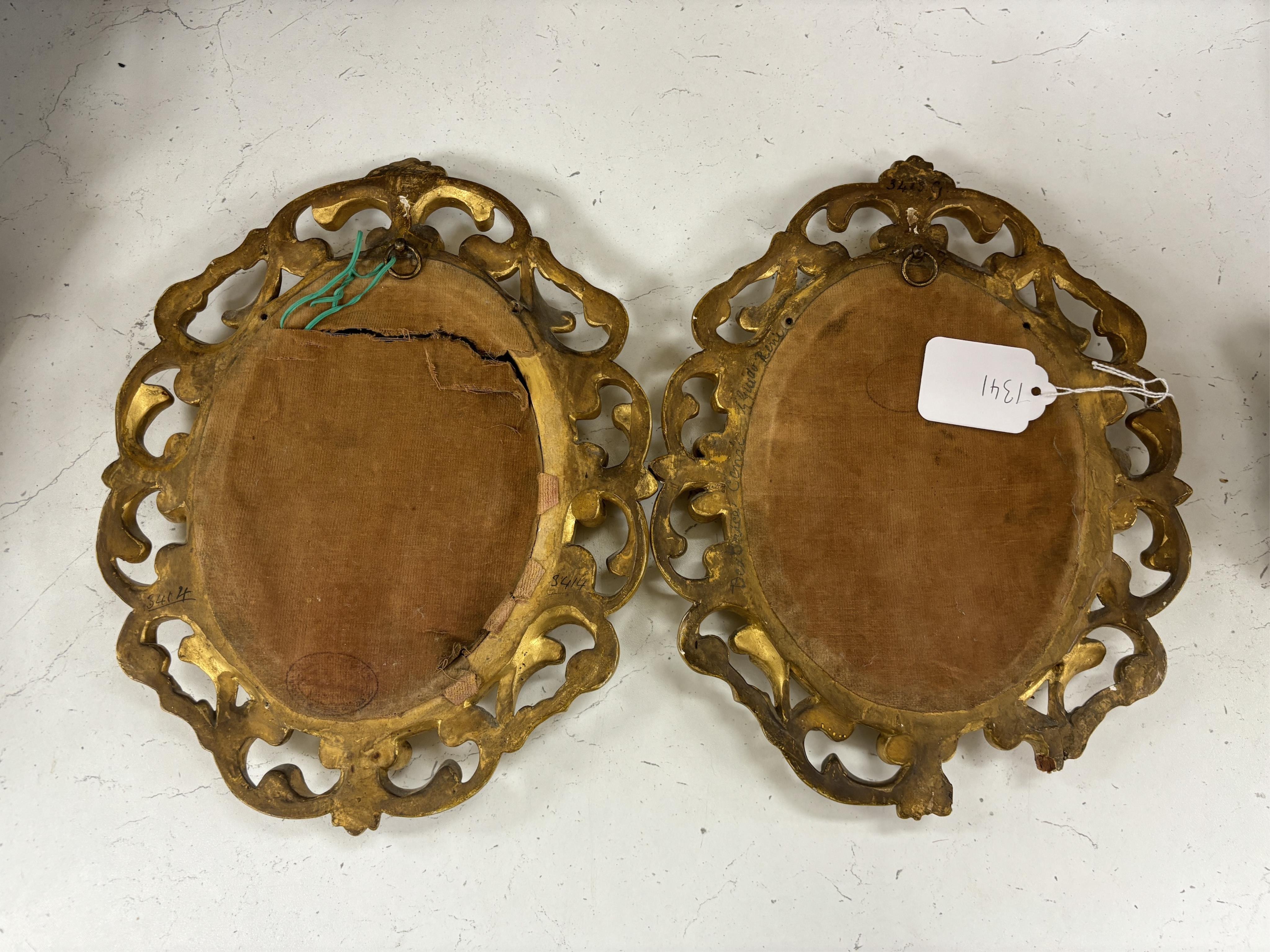 A pair of Continental oval porcelain plaques hand painted with female portraits, housed in - Image 4 of 4
