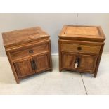 A pair of Chinese pine bedside cabinets, width 53cm, depth 43cm, height 60cm