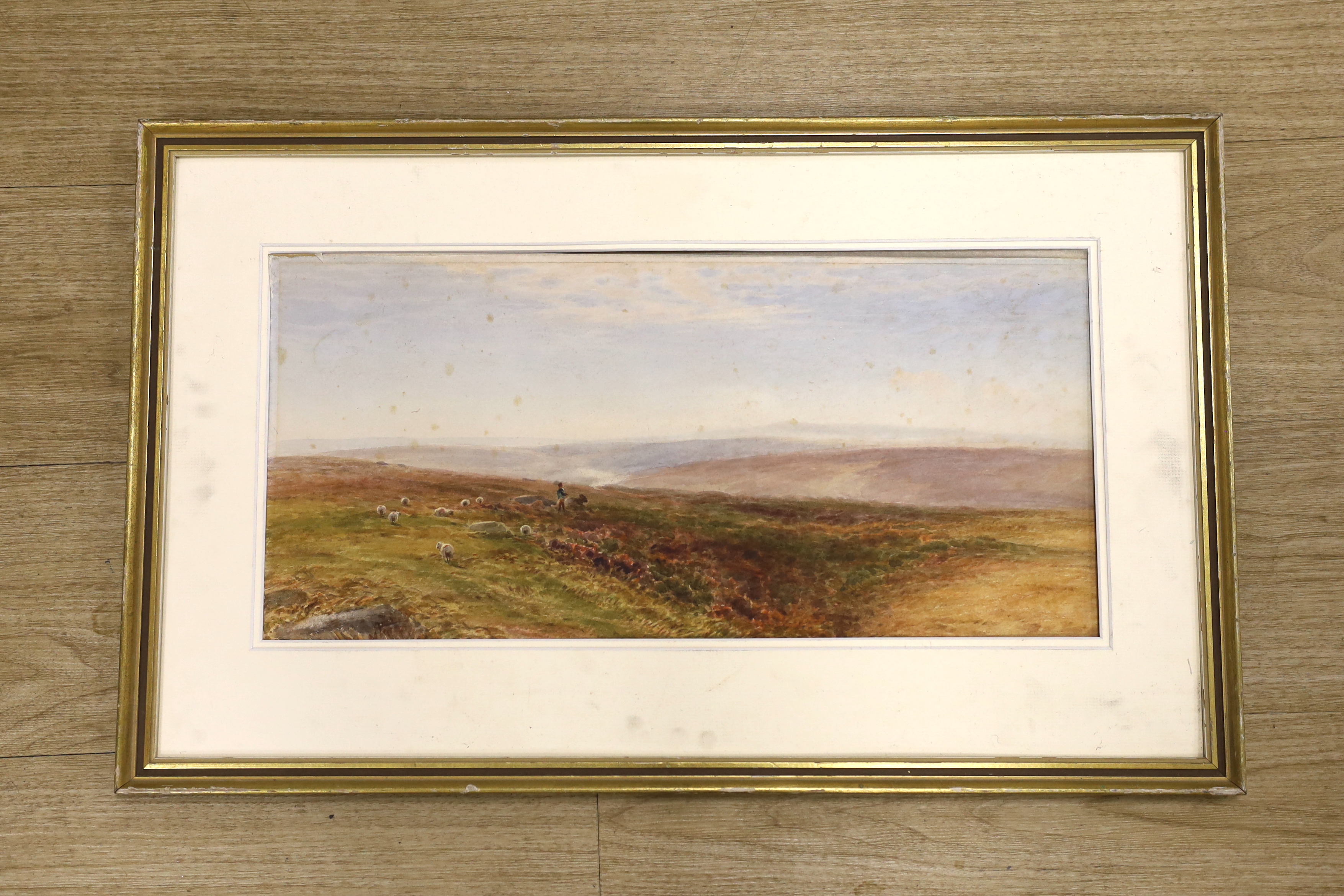 Arthur Henry Enoch (fl.1869-1910), watercolour, Sheep on the moors, signed, 24 x 52cm - Image 2 of 2