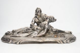 A silvered terracotta figural model of lovers, signed ‘C. Gauci’? and stamped, 49cm