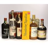 Eight bottles of spirits etc, including a bottle of Kopke 20 year old Port dated 1985