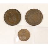 British coins, A George III cartwheel twopence, about VF, another in poor condition and and Victoria
