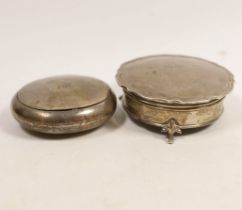 A Victorian silver tobacco box, London, 1873, 76mm and a late silver mounted trinket box.