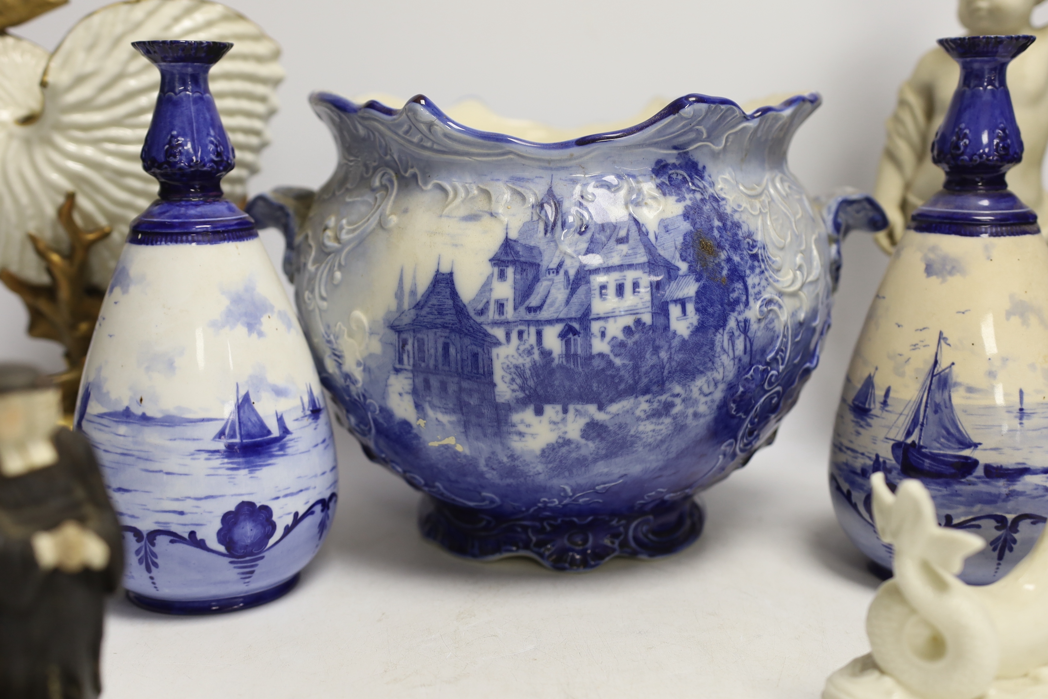 A 19th century Staffordshire Tithe Pig group, a pair of Royal Crown Derby blue and white vases, a - Image 6 of 6