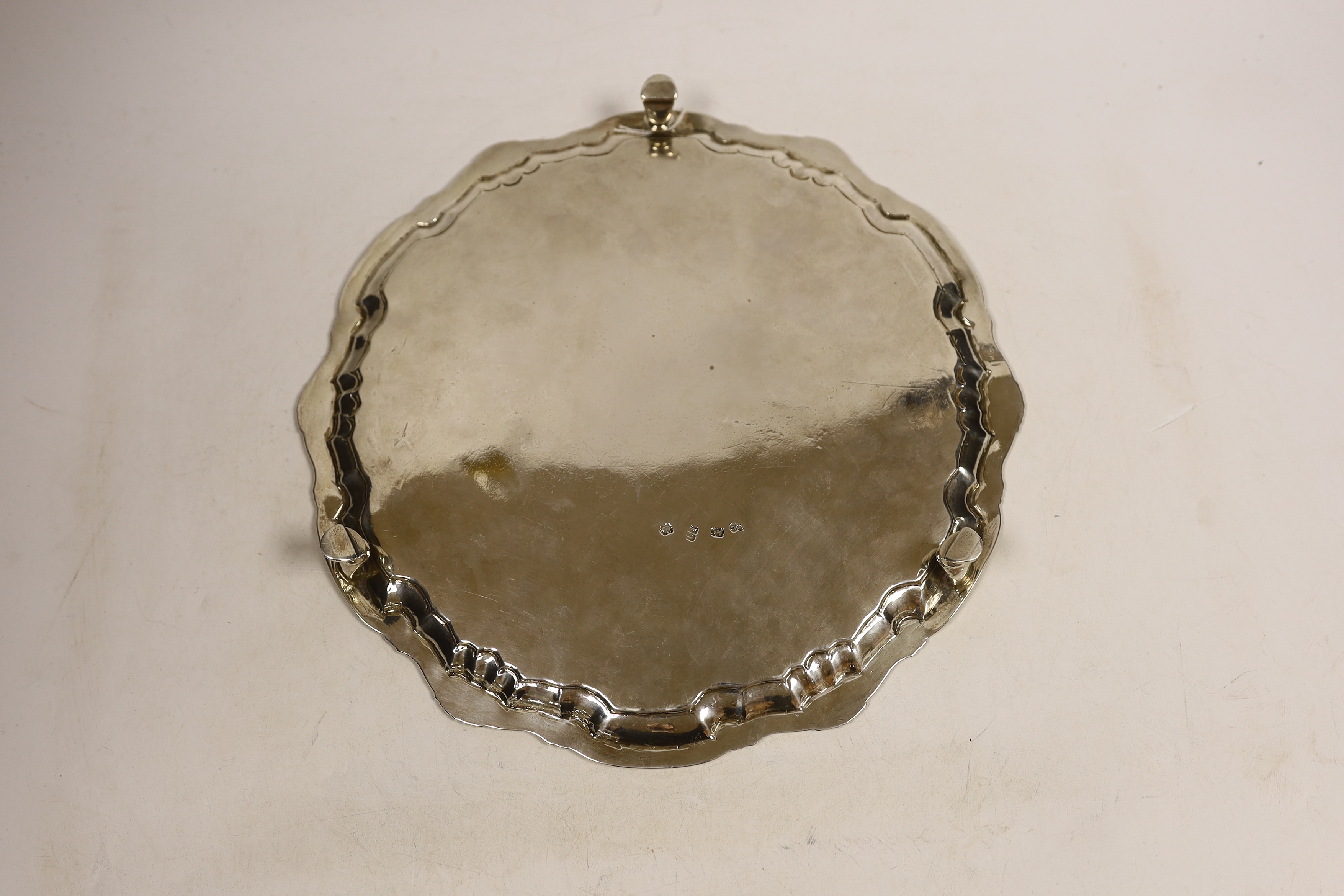 A George II silver salver, of shaped circular form, with shell and scroll border and engraved - Image 2 of 3