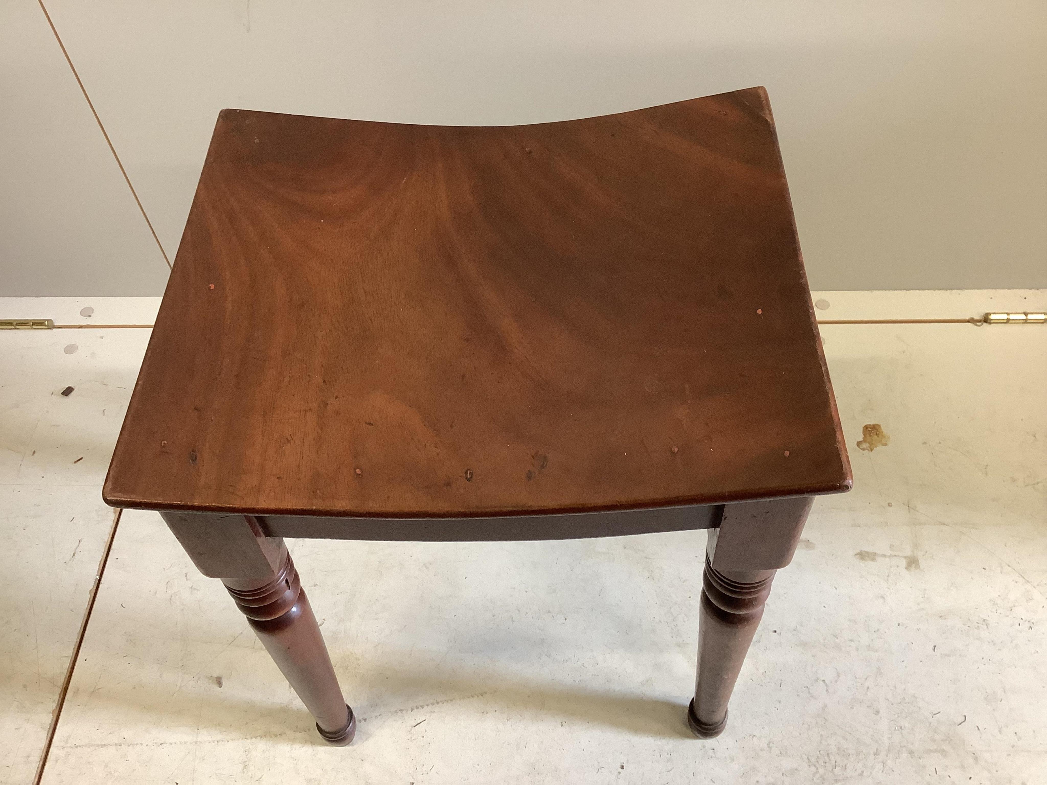 A Regency mahogany stool with curved seat, stamped Gillows, width 36cm, depth 36cm, height 48cm - Image 2 of 3