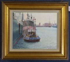 Terence Storey (b.1923-), oil on board, Tug boat in Falmouth harbour, signed, 23 x 29cm